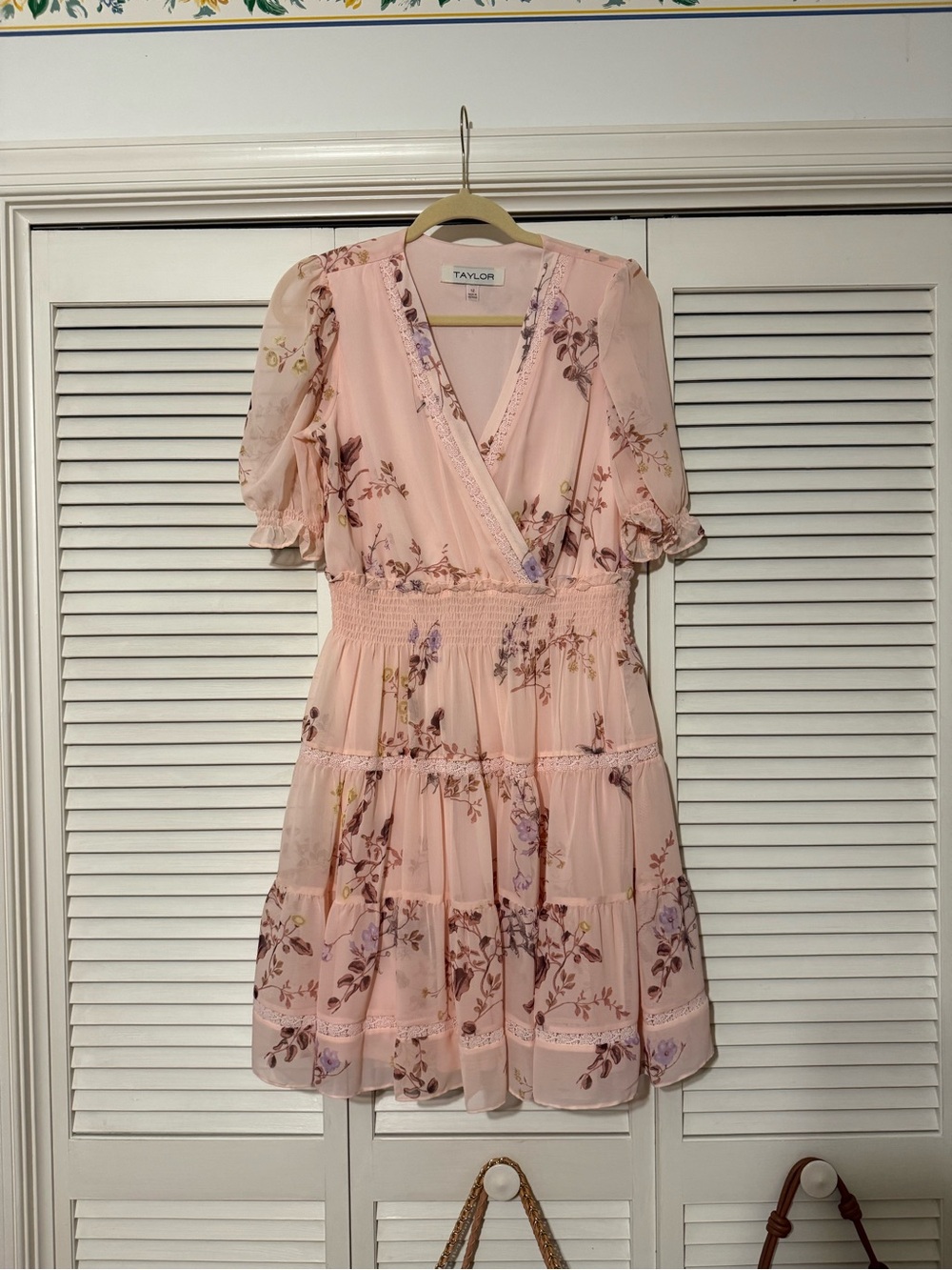 Taylor Blush Pink Floral Wrap Tiered Dress